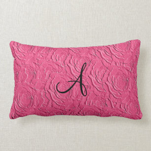 Coussin Rectangle Texture rose de faux de roses de monogramme