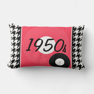 Coussin Rectangle Thème des années 1950 rose, noir et blanc