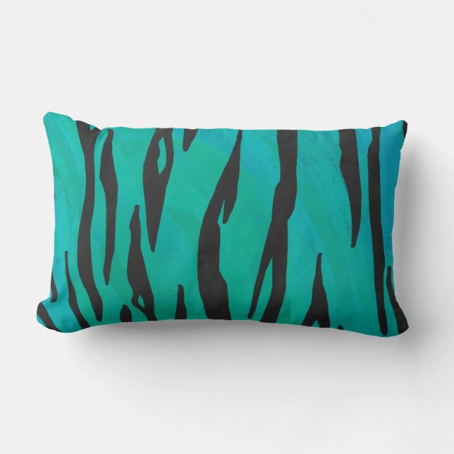 Coussin Rectangle Tiger noir et Turquoise (Recto)