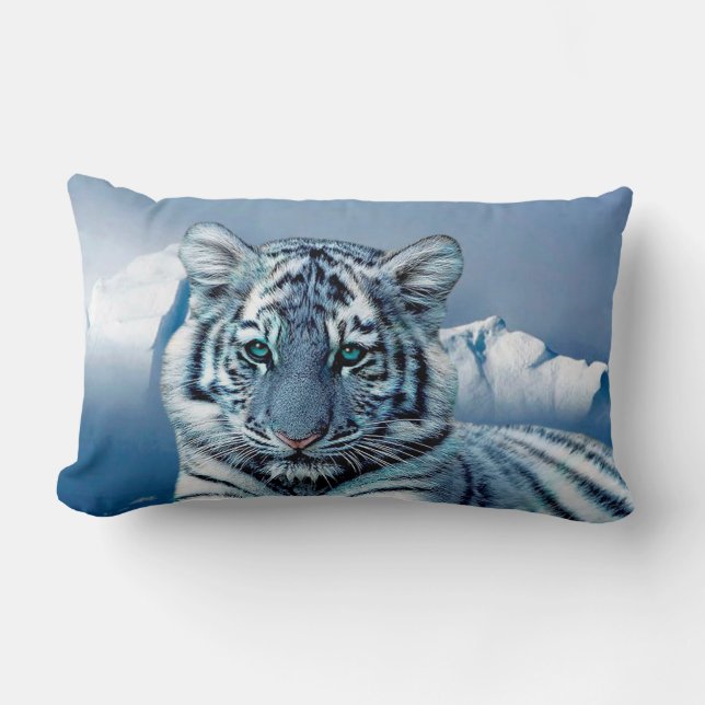 Coussin Rectangle Tigre blanc bleu (Recto)