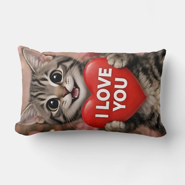 Coussin Rectangle Tinsel le chaton de Noël "Je t'aime" (Recto)