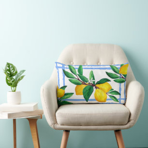 Coussin Rectangle Tissu d'oreiller à aquarelle de feuille de citron 