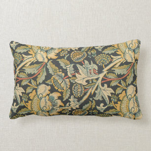 Coussin Rectangle Tissu floral d'or bleu
