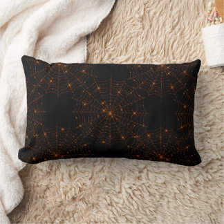 Coussin Rectangle Toile d'araignée lumineuse noire et orange Hallowe