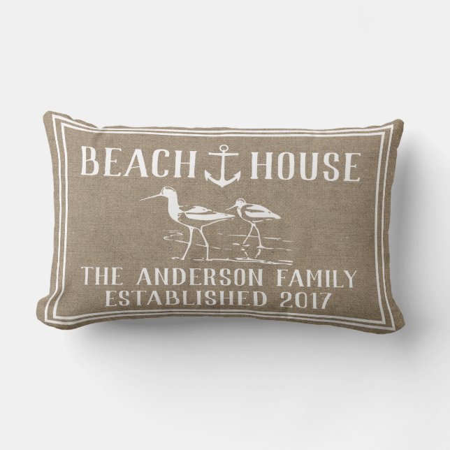Coussin Rectangle Toile de jute côtière de Faux d'Ancre et de (Recto)