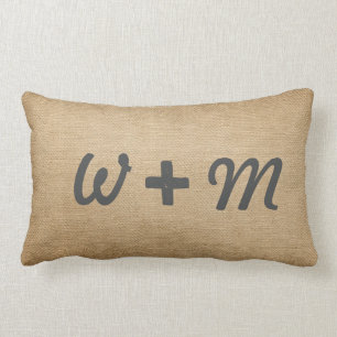 Coussin Rectangle Toile de jute d'initiales de couples pour toujours