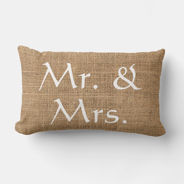 Coussin Rectangle Toile de jute rustique de M. et de Mme Wedding (Recto)