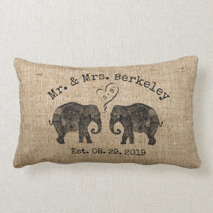 Coussin Rectangle TONNES D'AMOUR   Elephant Couple personnalisé mari