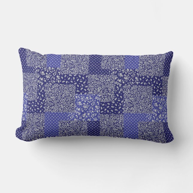 Coussin Rectangle Tons Chintz Motif de Patchwork de Polka bleu point (Recto)