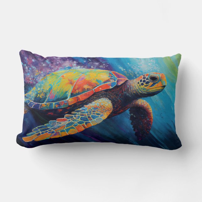 Coussin Rectangle Tortue de mer à l'aquarelle (Recto)