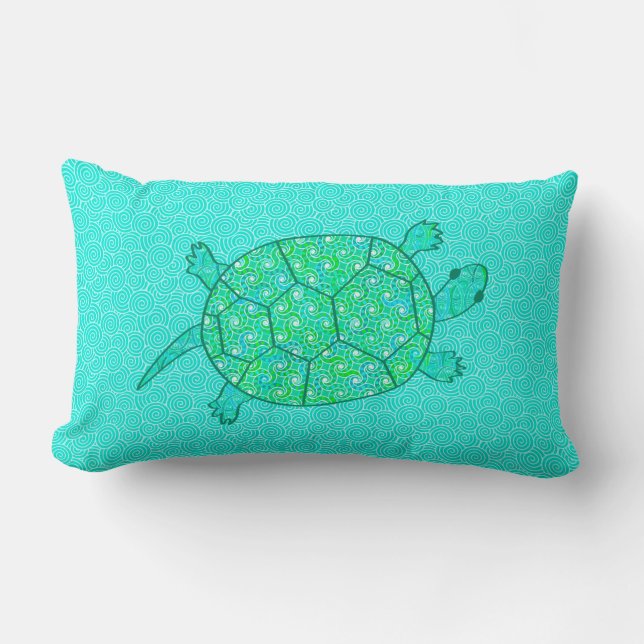 Coussin Rectangle Tortue tourbée arabesque - nuances de vert (Recto)