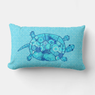 Coussin Rectangle Tortue tourbée fractale - cobalt et bleu turquoise