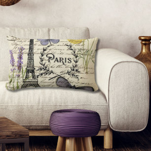 Coussin Rectangle tour eiffel de paris, papillon rustique vintage