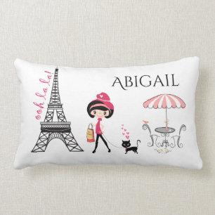 Coussin Rectangle Tour Eiffel Paris Cute Girl and Cat personnalisée