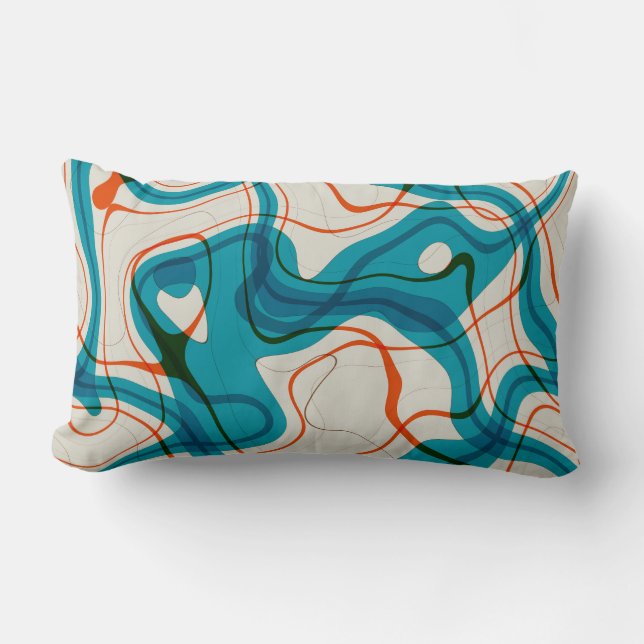 Coussin Rectangle Tourbillons turquoise et rouge (Recto)