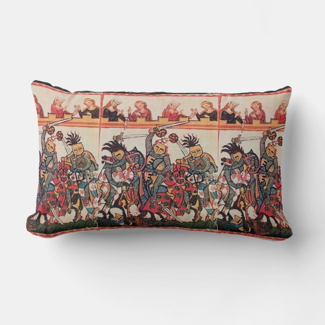 COUSSIN RECTANGLE TOURNOI MÉDIÉVAL, COMBATTRE DES CHEVALIERS ET DES  (Recto)