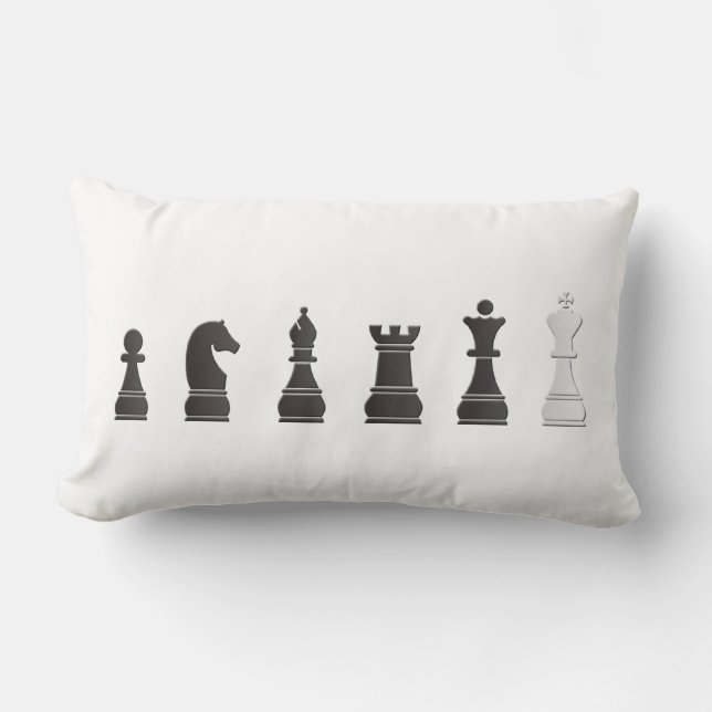 Coussin Rectangle Tout l'un blanc noir, pièces d'échecs (Recto)