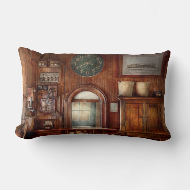 Coussin Rectangle Train - bureau - la fenêtre de preneurs de billet (Recto)