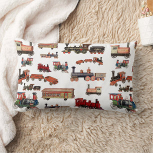 Coussin Rectangle Train Jouet vintage Motif Trains colorés