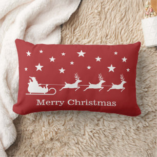 Coussin Rectangle Traîneau du Père Noël blanc et texte Joyeux Noël s