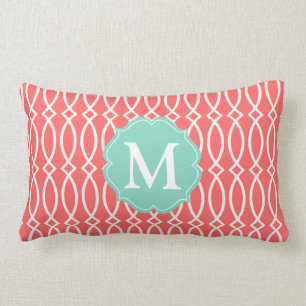 Coussin Rectangle Treillis moderne de corail élégant personnalisé