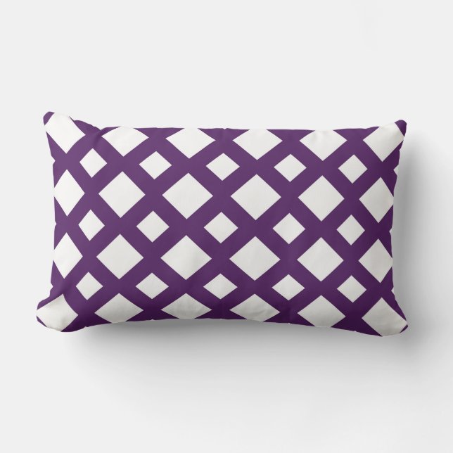 Coussin Rectangle treillis pourpre sur blanc (Recto)