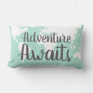 Coussin Rectangle Trendy Adventure Await World Map in Mint