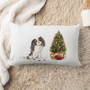 Coussin Rectangle Tri-Color King Charles Spaniel Drôle chien de Noël