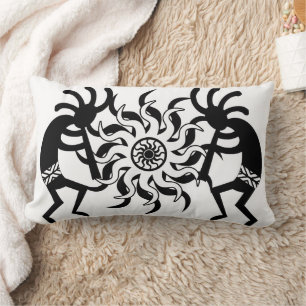 Coussin Rectangle Tribal de Kokopelli de sud-ouest noir et blanc