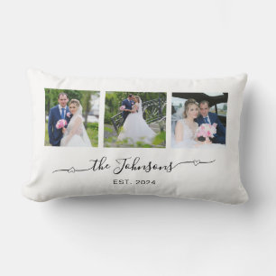 Coussin Rectangle Trois photos de mariage avec signature à queue en