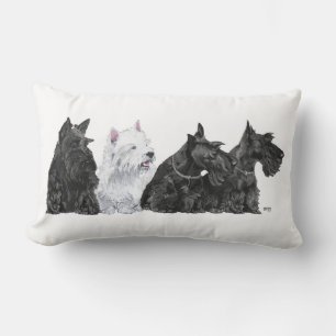 Coussin Rectangle Trois Scotties et un Westie
