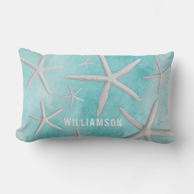 Coussin Rectangle Tropical Beach Coastal Starfish Moderne Bleu (Recto)