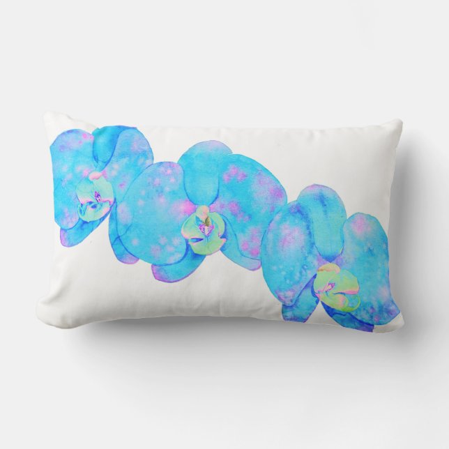 Coussin Rectangle Tropical Blue Turquoise aquarelle orchidée peintur (Recto)