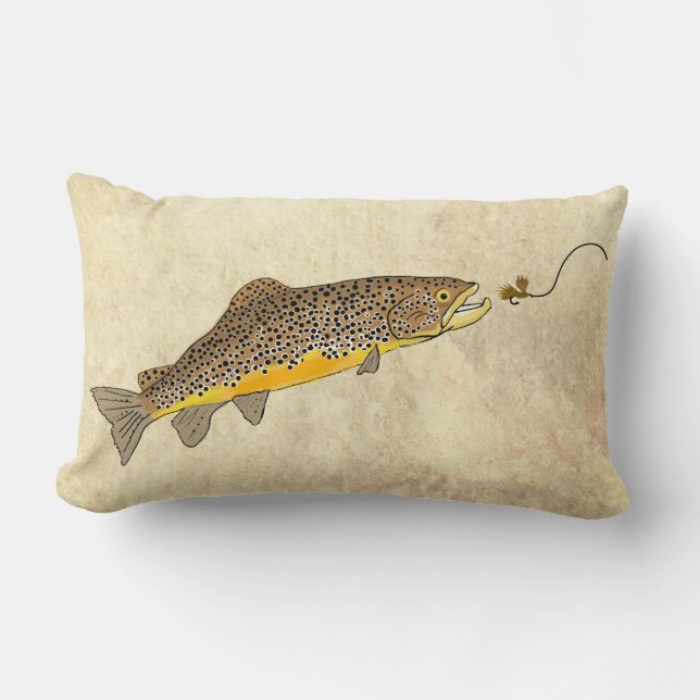Coussin Rectangle Truite Brown du ruisseau Fly Fishing (Recto)