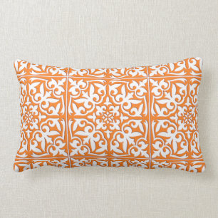 Coussin Rectangle Tuile marocaine - orange et blanc de corail