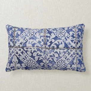Coussin Rectangle Tuiles portugaises - Azulejo Floral bleu et blanc