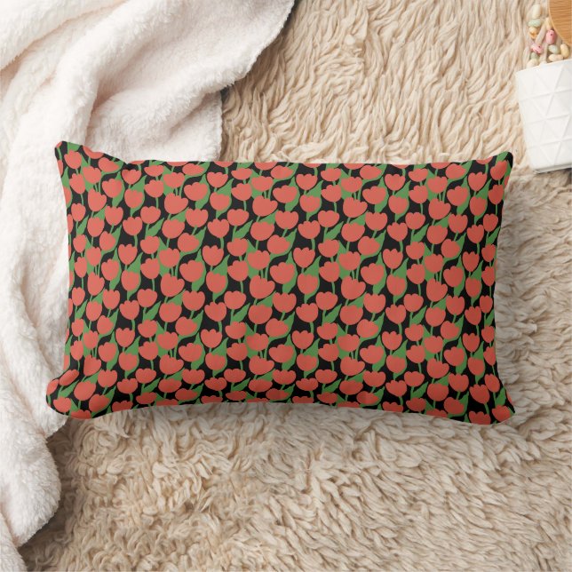 Coussin Rectangle Tulipes rouges rétro, élégant (Couverture)