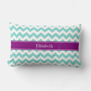 Coussin Rectangle Turq / Aqua Blanc Chevron Violet Monogramme Nom