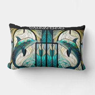 Coussin Rectangle Turquoise bleu blanc dauphin look de verre tendu