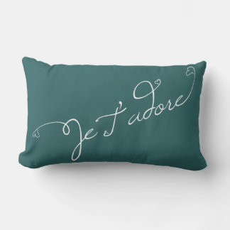 Coussin Rectangle turquoise bleu Je T Adore Français Phrase I Adore