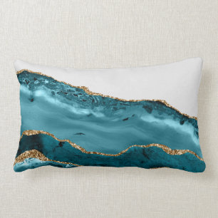 Coussin Rectangle Turquoise Blue Agate Pierre or Foil