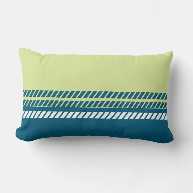 Coussin Rectangle Turquoise et Vert Citron Classiques avec Rayures (Recto)