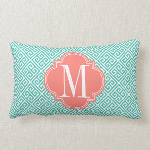 Coussin Rectangle Turquoise Girly et coutume grecque de corail de