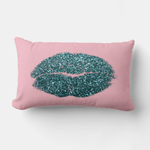 Coussin Rectangle Turquoise Green Lips Parties scintillant Pastel Ro