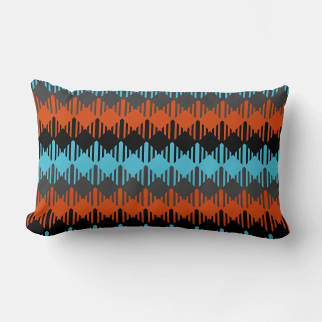 Coussin Rectangle Turquoise orange et noir géométrique (Recto)