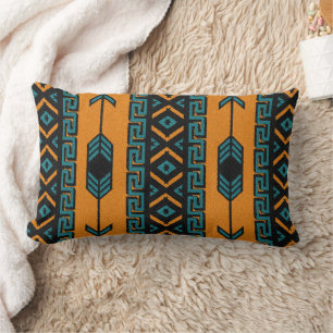 Coussin Rectangle Turquoise Orange Sud-Ouest Tribal Aztec Motif