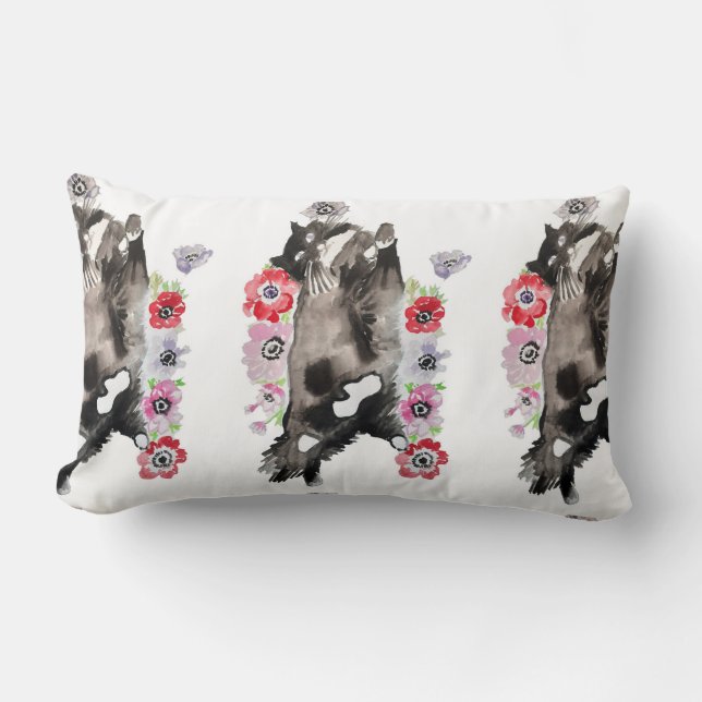 Coussin Rectangle Tuxedo Chat Cute Jolie Fleurs Chats Aquarelle Cus (Recto)