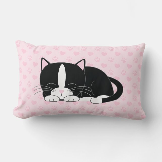 Coussin Rectangle Tuxedo Chat {rose} (Recto)