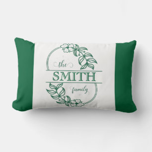Coussin Rectangle Typographie de famille personnalisée verte florale