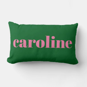 Coussin Rectangle Typographie Moderne Nom Personnalisé   Rose Vert